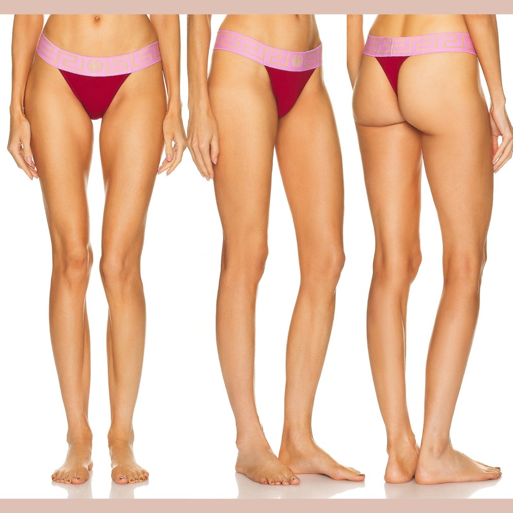 NWT $75 VERSACE [ Womens size 5 ] Iconic Thong In Parade Red & Fuschia T2237 - Picture 2 of 10